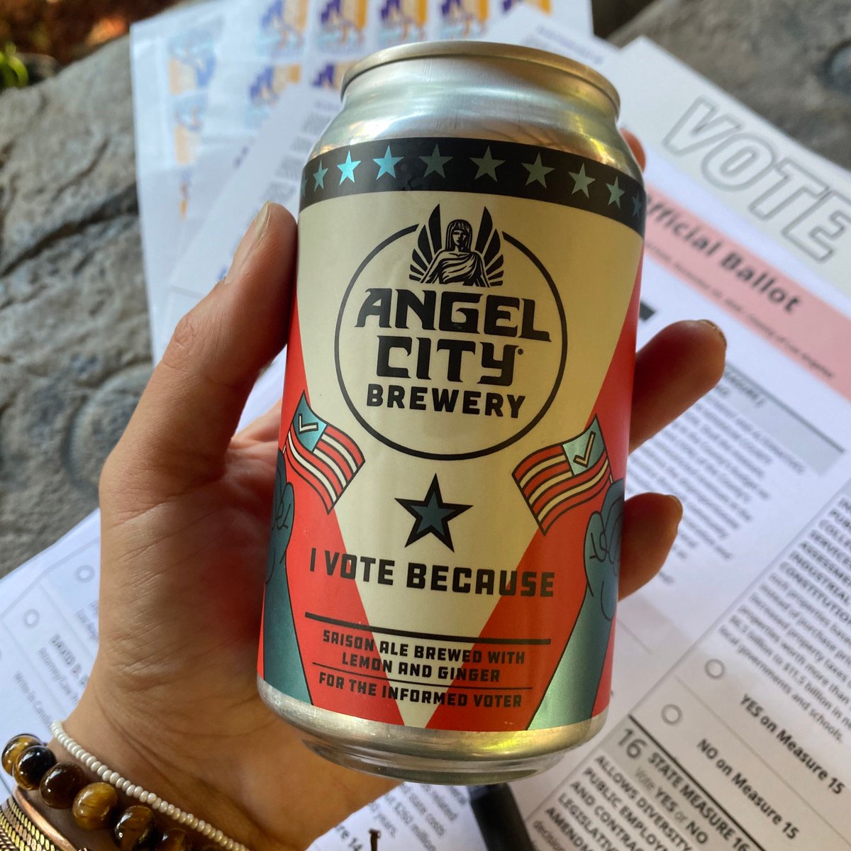 We partnered w/ <a href="/angelcitybeer/">Angel City Brewery</a> + <a href="/LWVC/">LWVC</a> for “I VOTE BECAUSE” – a new beer style &amp; design by #SNO to promote awareness of policy, how to vote &amp; civic responsibility! The can features a QR code to vote411.org for voting resources. Go to: lwg.org