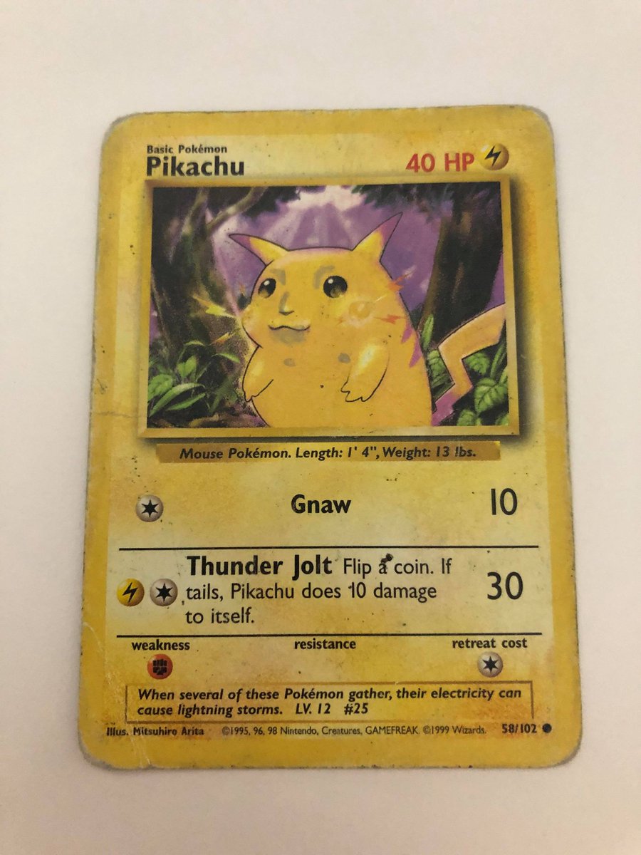 MRGameplayYT's tweet photo. Been hooked by Pokémon unboxing videos recently, so I found some old cards I bought years ago. There was some pretty cool cards amongst them (not the best conditions) but this was the highlight... #pokemon #PokemonArt #Pikachu https://t.co/0BAQyEbYdg