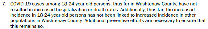 The biggest concern here is not that undergrads are dying. They're not. It's that their cases will spill over into the broader community. That's especially worrisome when the entire state is facing a big surge in cases.