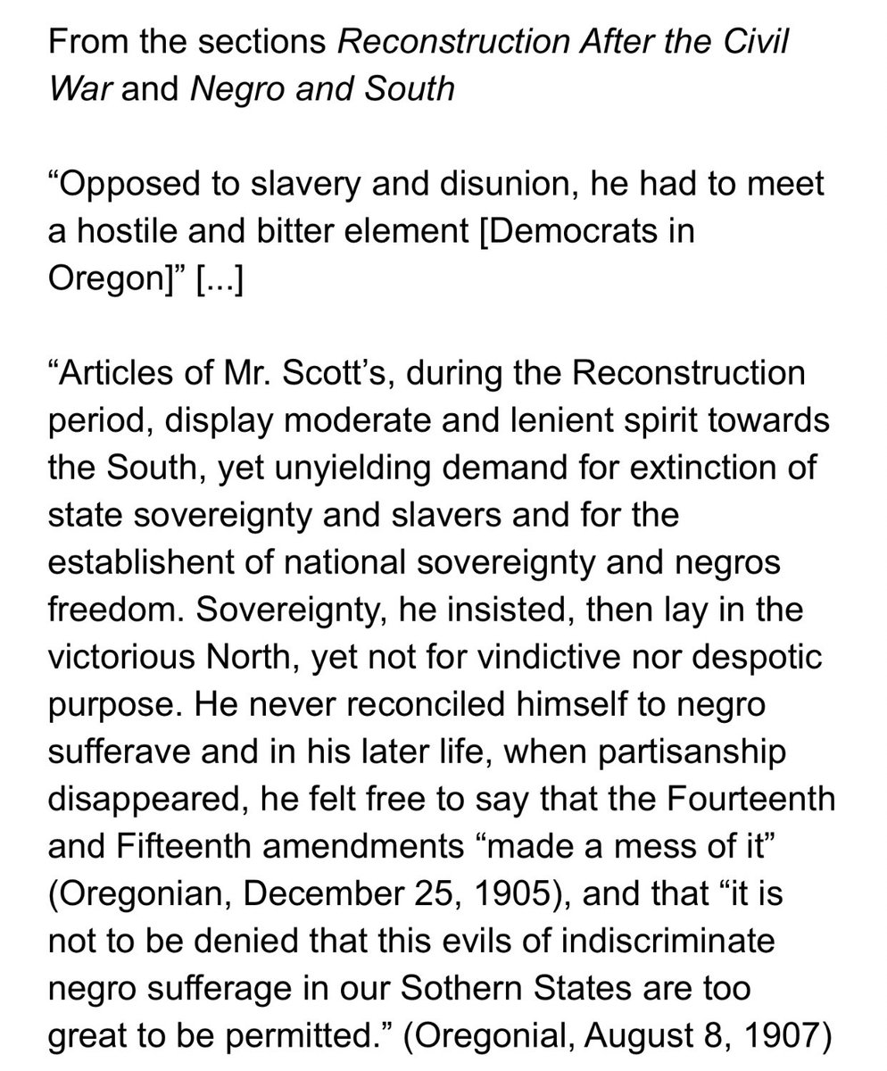 Scott is anti-slavery, but sees the slavery-equivalent treatment of Blacks in the post-Civil War South as too inevitable to fight. This abandonment of Black rights reveals views of the inferiority of Blacks, and matches with his racist views elsewhere. This is white supremacy.