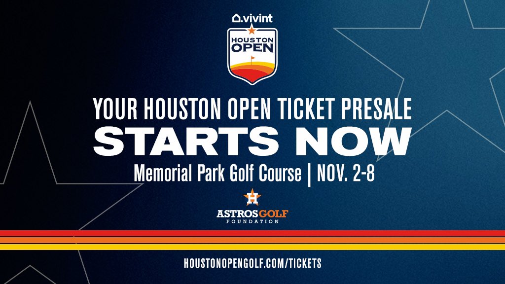 The #HoustonOpen ticket presale starts now! All attendees must adhere to local health and safety guidelines. 🎟: HoustonOpenGolf.com Code: HOsocial