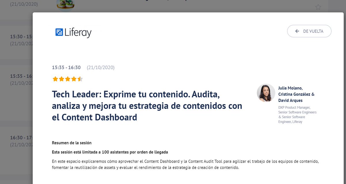 edupgv's tweet photo. Dando una vuelta por la plataforma del Liferay Symposium Spain 2020 y marcando mis sesiones favoritas 🤓. ¡Nos vemos mañana! 💙 #LRESP2020 @Liferay_es https://t.co/qyY3LPt8jw