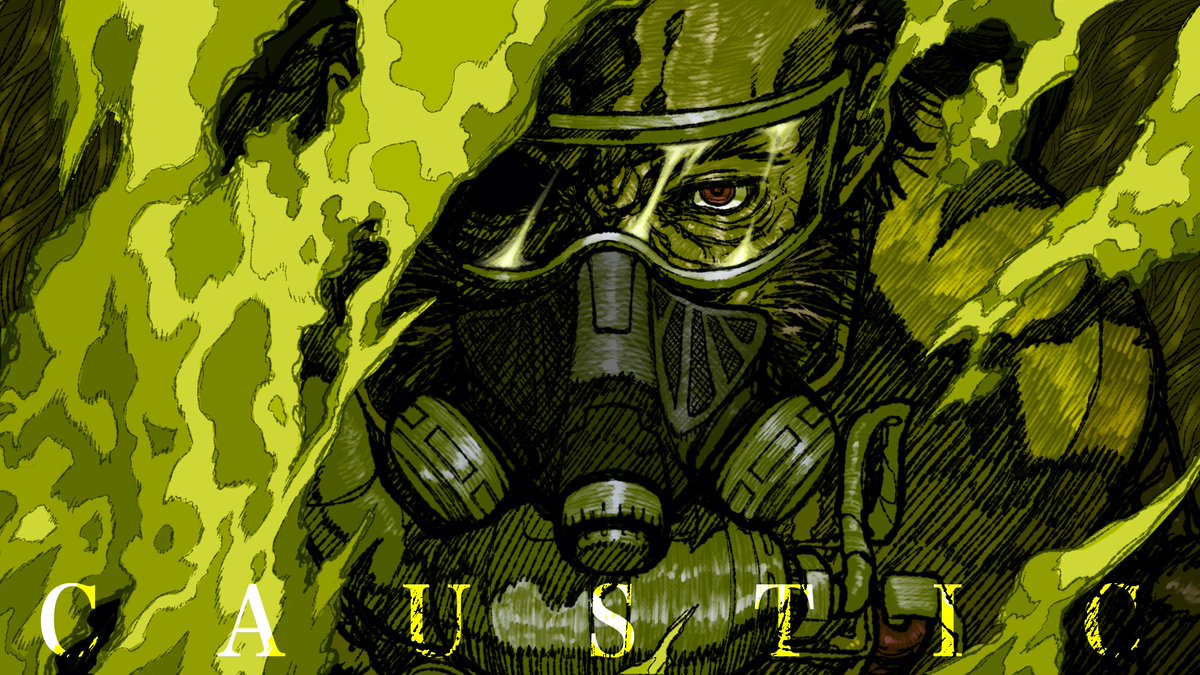 しゅーかま 不定期開催エーペックス全キャラ描いていくコーナー トップバッターは 最近2500ハンマー取れて嬉しかったガスおじ 最終安置をガスまみれにするのがたまらないぜ Apex Apexイラスト コースティック Caustic イラスト T Co