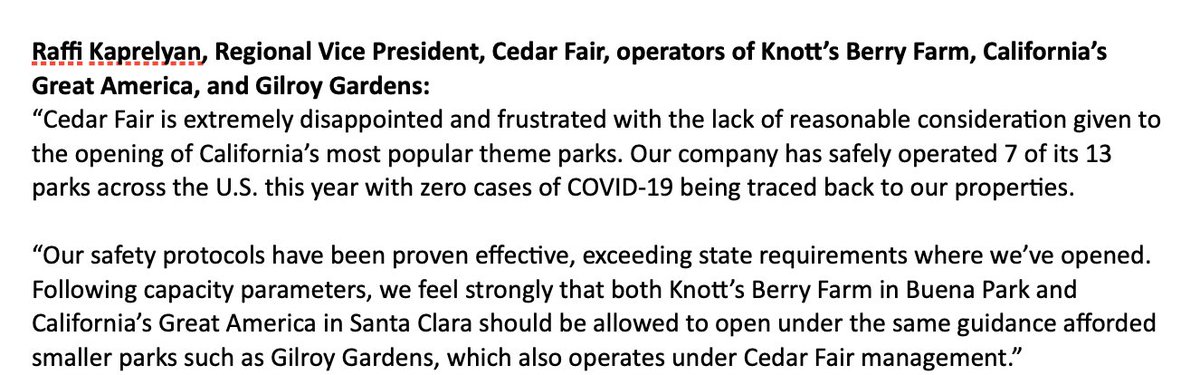 Here are the statements from most of the other major theme parks in California, via California Attractions and Parks Association.Universal Studios HollywoodLegolandKnott's Berry FarmCalifornia Attractions and Parks Association