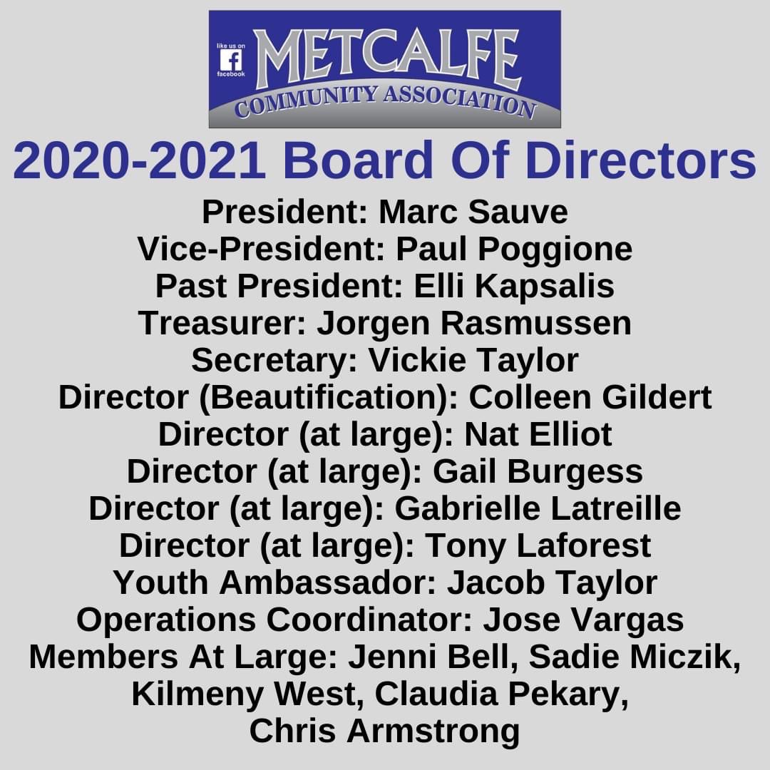 greelycommunity's tweet image. Congratulations to Marc Sauve on his election as President and to his Team of dedicated Volunteers on the Metcalfe Community Association!