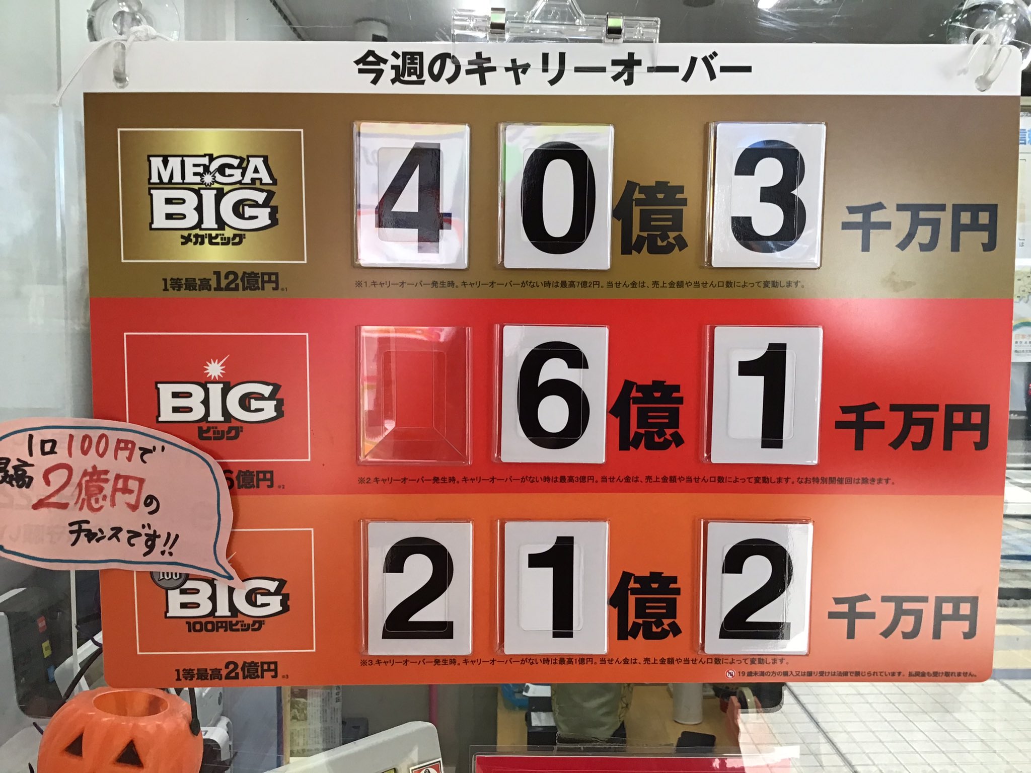 マルトクチケット静岡駅南口徒歩1分 Pa Twitter おはようございます 買いたい口数を窓口でいうだけ Big Megabigは1口 300 100円bigは1口 100 どちらもキャリーオーバー中 億万長者のチャンスですよ 億万長者 キャリーオーバー Big 100円big Megabig