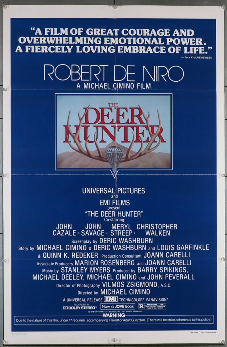 Even though this #movieposter for Michael Cimino's #BestPicture #Oscar winner, The Deer Hunter, 1978, features a critic's review, it is the original, first release poster. The other more common style mentions the #AcademyAward wins. $80. at #MovieArt, https://t.co/yP4HnRo9pG https://t.co/iS6Ln8b44Z