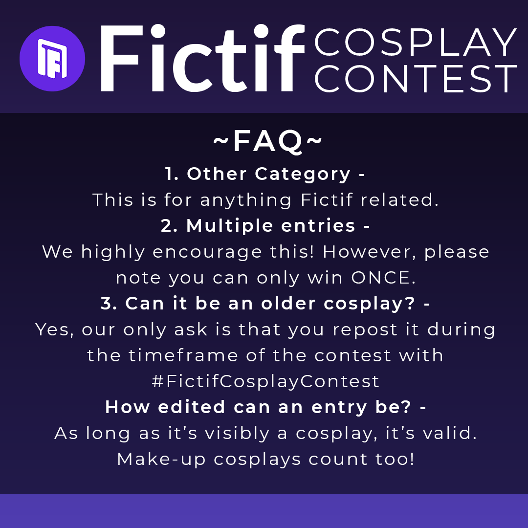 FictifGames's tweet photo. Several of you had questions regarding our #FictIfCosplayContest. Hope this helps!

#FicIf https://t.co/yDz4daVhjc