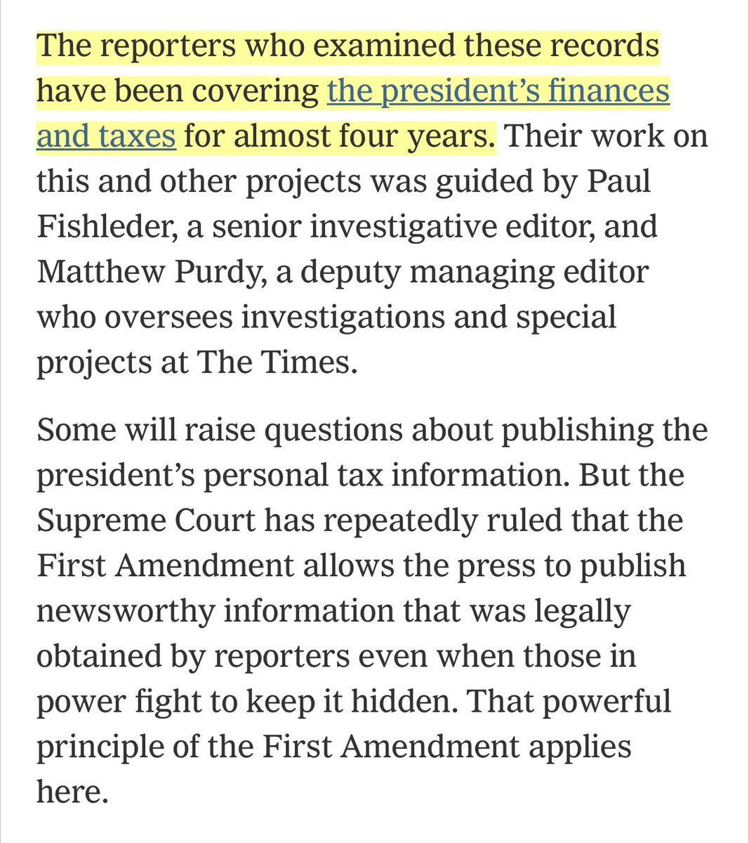 Also at the New York Times, after they published the stories based on Trump’s taxes, they provided insight into the work involved.The people on the story had been working on the topic for nearly 4 years. The project’s overseeing editor is were named. Transparency.