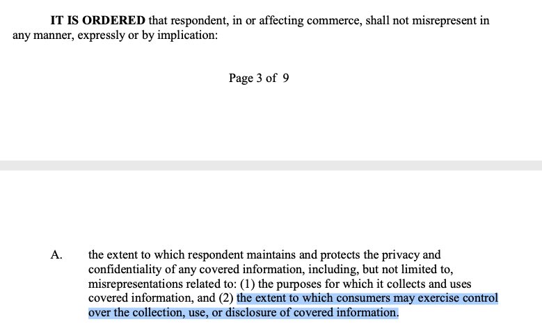 Technically the  @Googlechrome issue is potentially also a  #privacy violation since  @Google is under order with  @FTC to not misrepresent “the extent to which consumers may exercise control over the collection, use, or disclosure of covered information."  https://www.ftc.gov/news-events/press-releases/2011/03/ftc-charges-deceptive-privacy-practices-googles-rollout-its-buzz