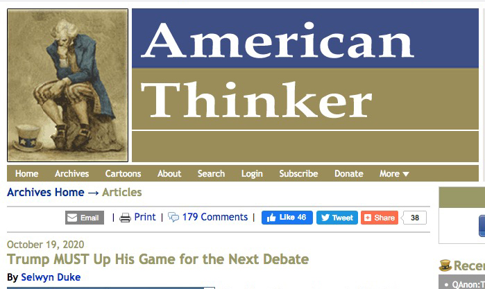 THIS is completely worthless advice."Trump MUST Up His Game for the Next Debate." https://www.americanthinker.com/articles/2020/10/trump_must_up_his_game_for_the_next_debate.html