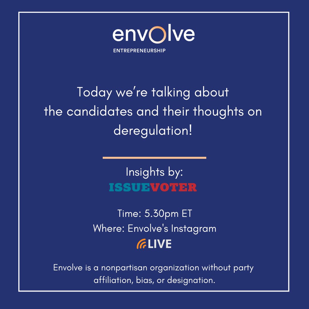 FounderFwd's tweet photo. Join us today at 5.30pm EST to learn more about the candidates positions on deregulation!
Where: @envolveglobal IG account
#InformedVoter #SmallBusinessVoter #SmallBusiness #GetEnvolved #USElection #USPresidentialElection #Entrepreneurship #RepresentationMatters #Vote2020 https://t.co/zOO7gVeJa9