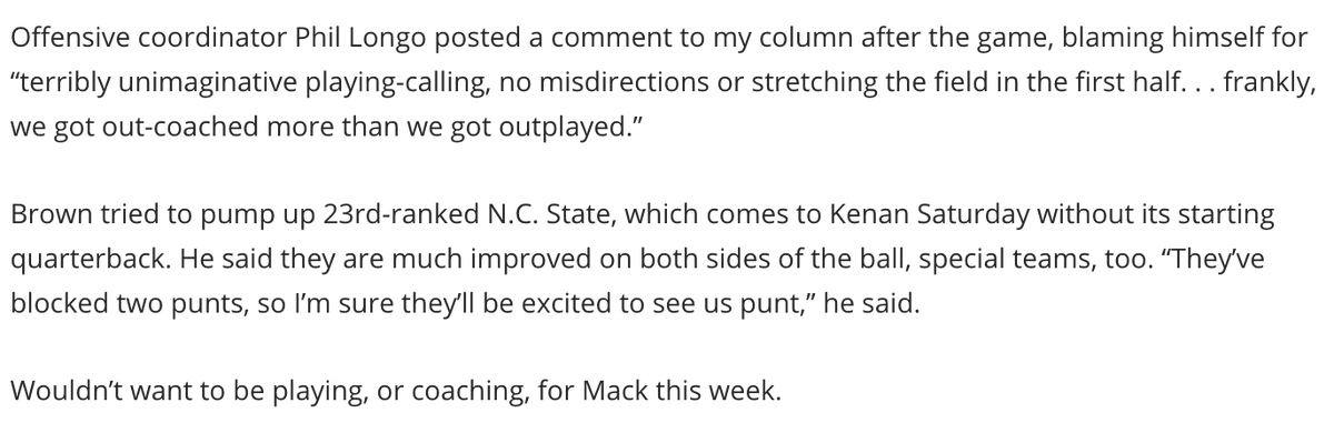In Chansky’s Monday column, Art referenced the comment made by "Longo," thinking it was actually UNC OC Phil Longo who made the comment. https://chapelboro.com/wchl/features/sports-notebook-wchl/chanskys-notebook-not-no-5