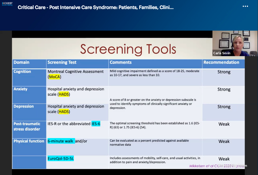  @ICU_Recovery: If you are thinking of starting a post-ICU clinic, here are some of the tools that people use to screen.  #CHEST2020