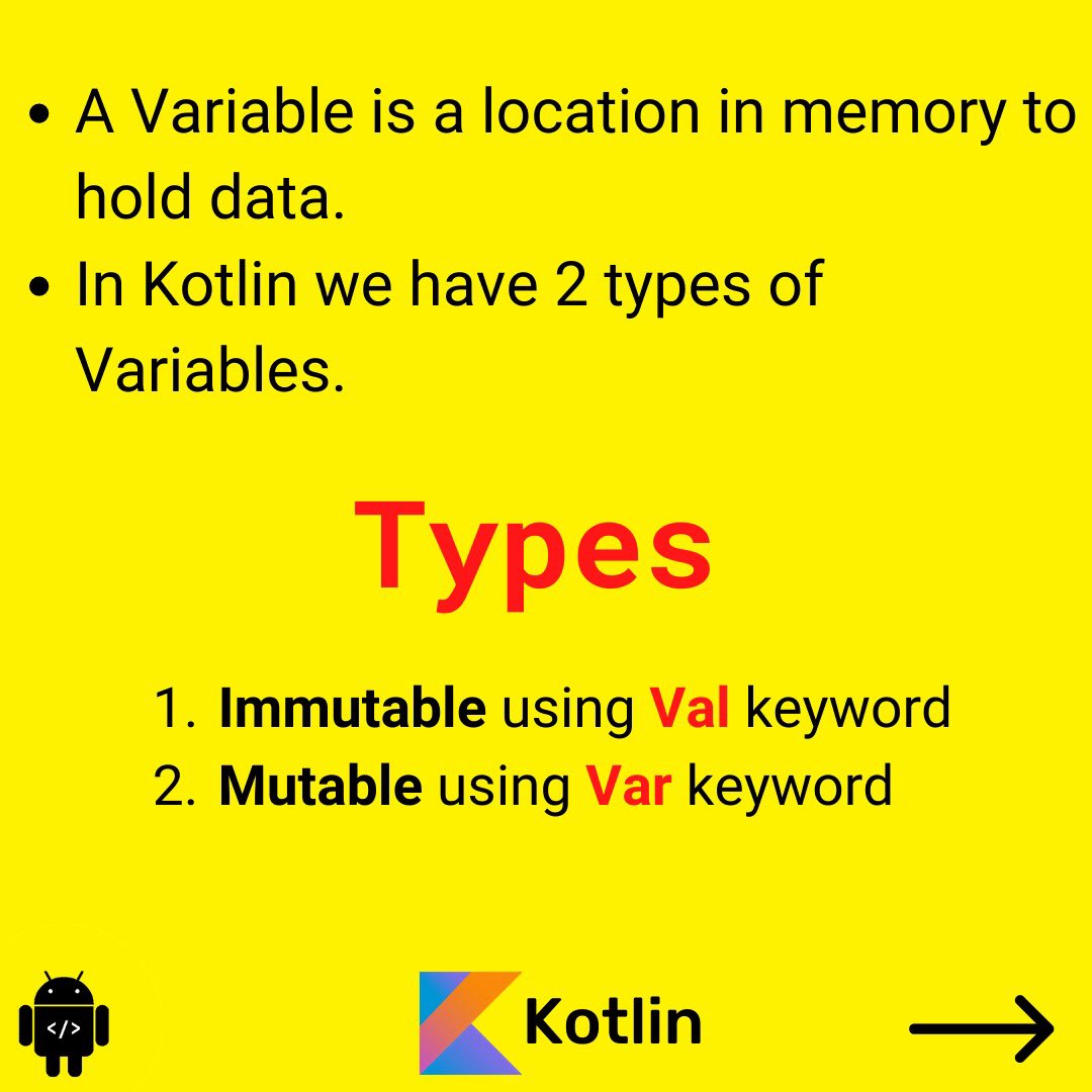 coding_zest's tweet image. Variables in Kotlin. 
#KotlinTips #kotlin #AndroidDeveloper #androdDev #Androiddev #Kotlin #AndroidDev #DEVCommunity #javascript #programming #WomenWhoCode #CodeNewbie #100DaysOfCode #100daysofcodechallenge #100DaysOfDesign #codingisfun #uiux #androiddeve #appsdev