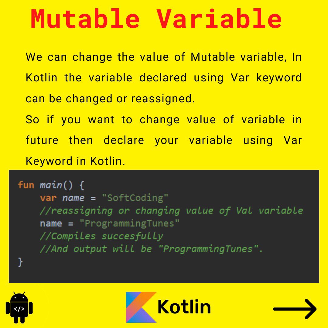 coding_zest's tweet image. Variables in Kotlin. 
#KotlinTips #kotlin #AndroidDeveloper #androdDev #Androiddev #Kotlin #AndroidDev #DEVCommunity #javascript #programming #WomenWhoCode #CodeNewbie #100DaysOfCode #100daysofcodechallenge #100DaysOfDesign #codingisfun #uiux #androiddeve #appsdev