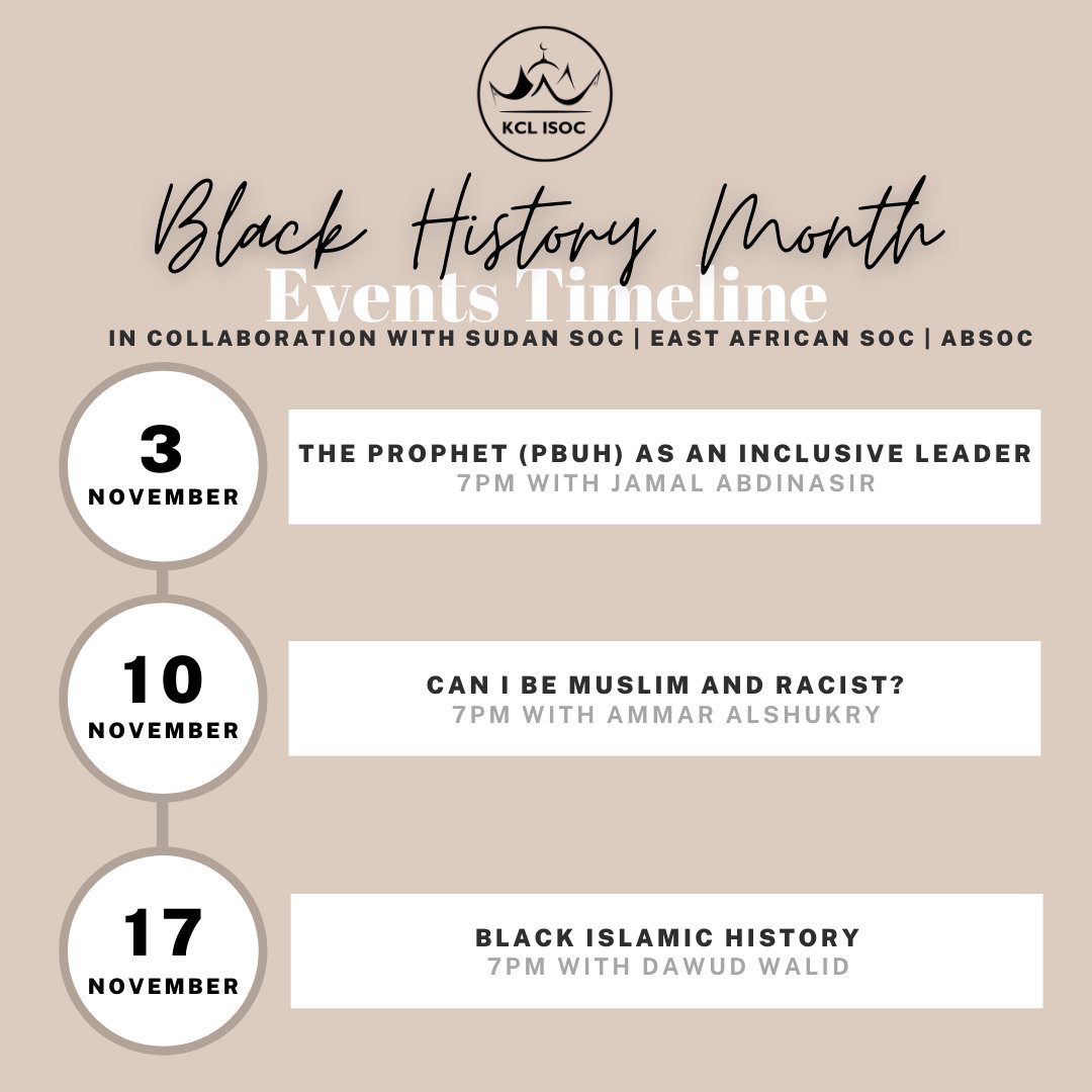 We invite you to join this Black History Month lecture series in collaboration with Sudan Soc, East African Soc and AB Soc!
All events are free entry and open to all, sign up using: tinyurl.com/BHMkclisoc