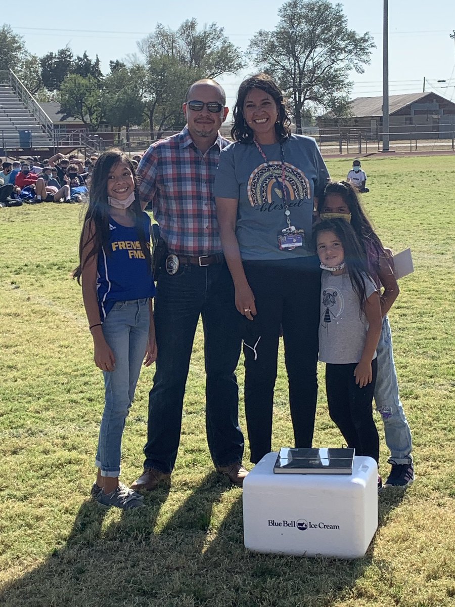 FrenshipMS's tweet photo. Mrs. Cisneros was honored by the Blue Bell Ice Cream Company at today’s special recognition ceremony for her recent state teaching nomination .  We’d like to thank the fine folks at Blue Bell for providing ice cream to all of our students at today’s event! https://t.co/LtgWjzVbv1