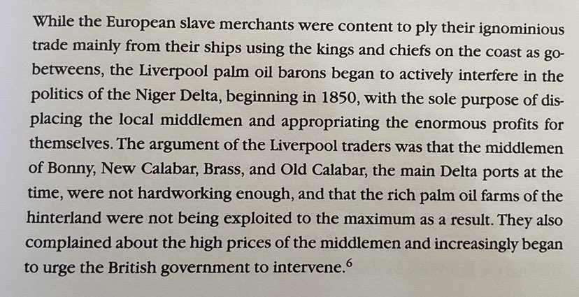 we can trace this destabilisation back, from brits scalping the price of palm oil despite also passing a british law that forbid exactly that. u can ask what does this have to do with nigerian police brutality today, and i would reply: everything
