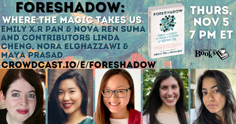 Shiras24's tweet photo. "Foreshadow" release via @PorterSqBooks on @CrowdcastHQ – YA short story collection from @novaren and @exrpan - heck yes I'll be listening! https://t.co/V3VincQgBD https://t.co/oRYwK74jbW