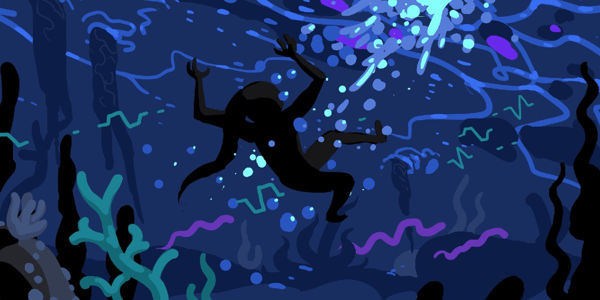 StudioSyro's tweet image. Storyboard panels of the underwater sequence from our latest VR film: The Neon Jungle! Art by @funilab1 

#quest2 #storyboard #conceptart