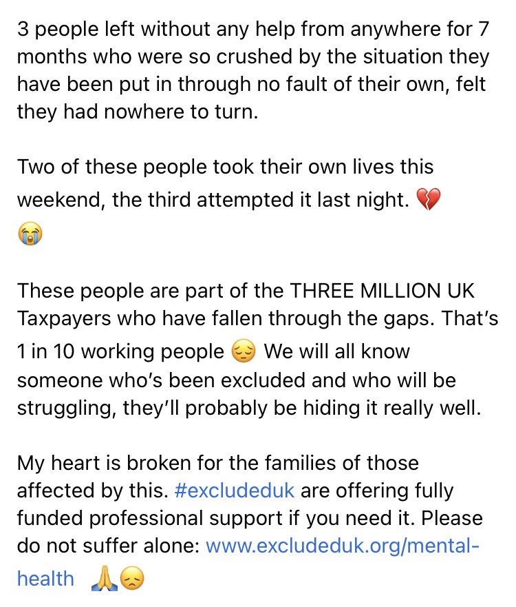 MichMadoo's tweet photo. @BBCNews @STVNews  People taking their own lives because of the lack of financial support for over 7 months. Is this state TV from Westminster?  I feel sick to my core at the lack of support! Speak more to @ExcludedUK you may learn something!! #ExcludedUK https://t.co/qbjyBwFiw4