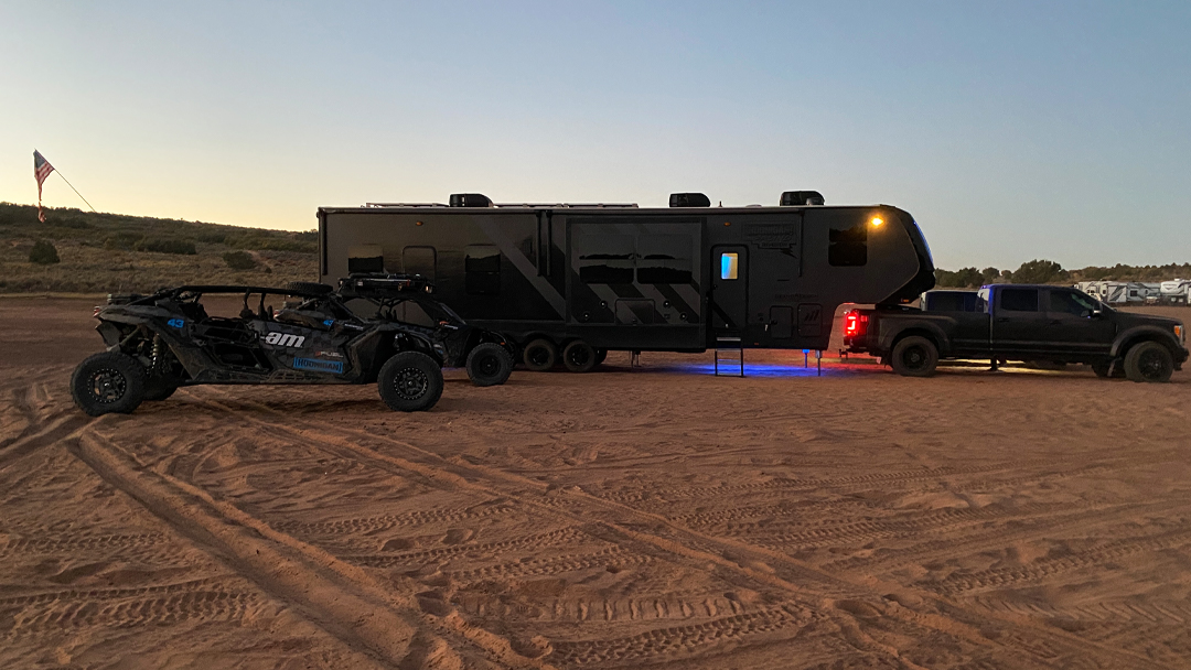 Another epic weekend in southern Utah with the wife, kids and friends! We ventured down to rip our Can-Ams in some sand dunes and put this rad Momentum toy hauler to use as our basecamp. Good times and some epic riding! #familyhoonage #CanAmMaverickx3 #MomentumTrailer #FordF450