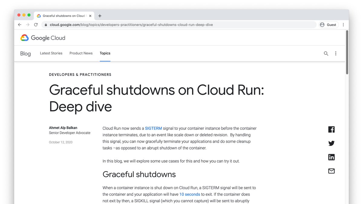 Last week we announced graceful termination support for serverless containers on Cloud Run.
I wrote an article that goes deeper into why and how to implement this, read here: https://t.co/lZ9sTjx5DA https://t.co/SMhUn9QQwp