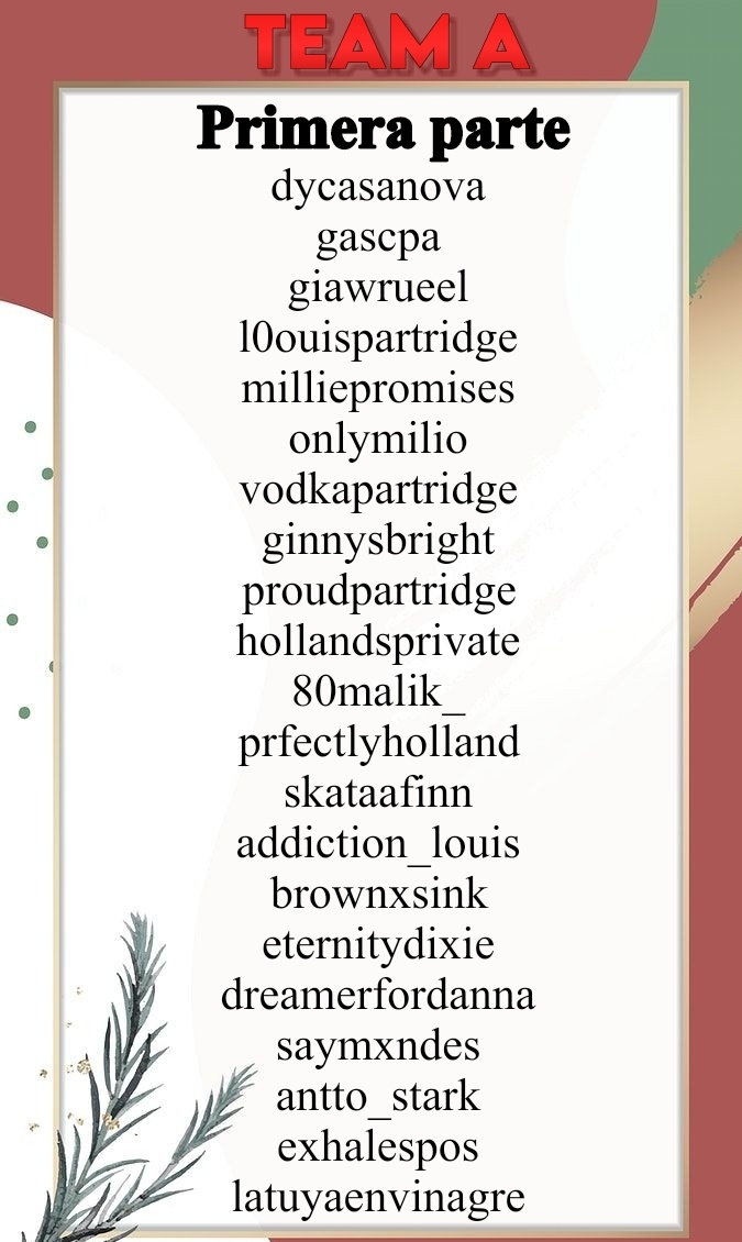 bueno nadie le dio bola hace un rato pero estas son las personas que quedaron en el team "A" que tenian de personajes a tewks,gilbert,eleven y stanley uris