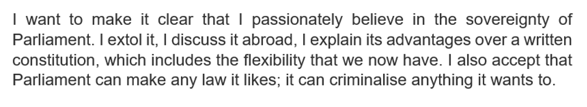2. Judge began with a robust endorsement of parliamentary sovereignty. What followed was not an appeal for judicial power, but a plea for MPs to stop lifting government above the laws that Parliament itself has made.