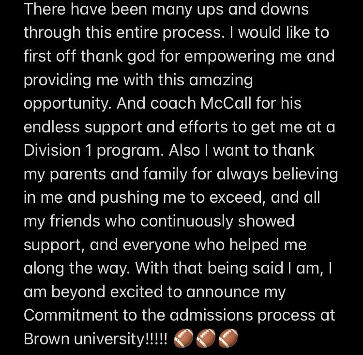 SammyB__2's tweet photo. Committed‼️‼️🏈
@BrownHCPerry @BrownUFootball @CoachW_Edwards https://t.co/4dMRpO4syC