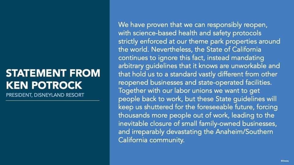 TylerDisney1's tweet photo. Because of the Governors guidelines, Disneyland will be shuttered for the foreseeable future, leading to thousands of more layoffs and nearby small business closures.  I’m so sad right now.  We are all watching this happen right before our eyes. https://t.co/4JScvI9vW6