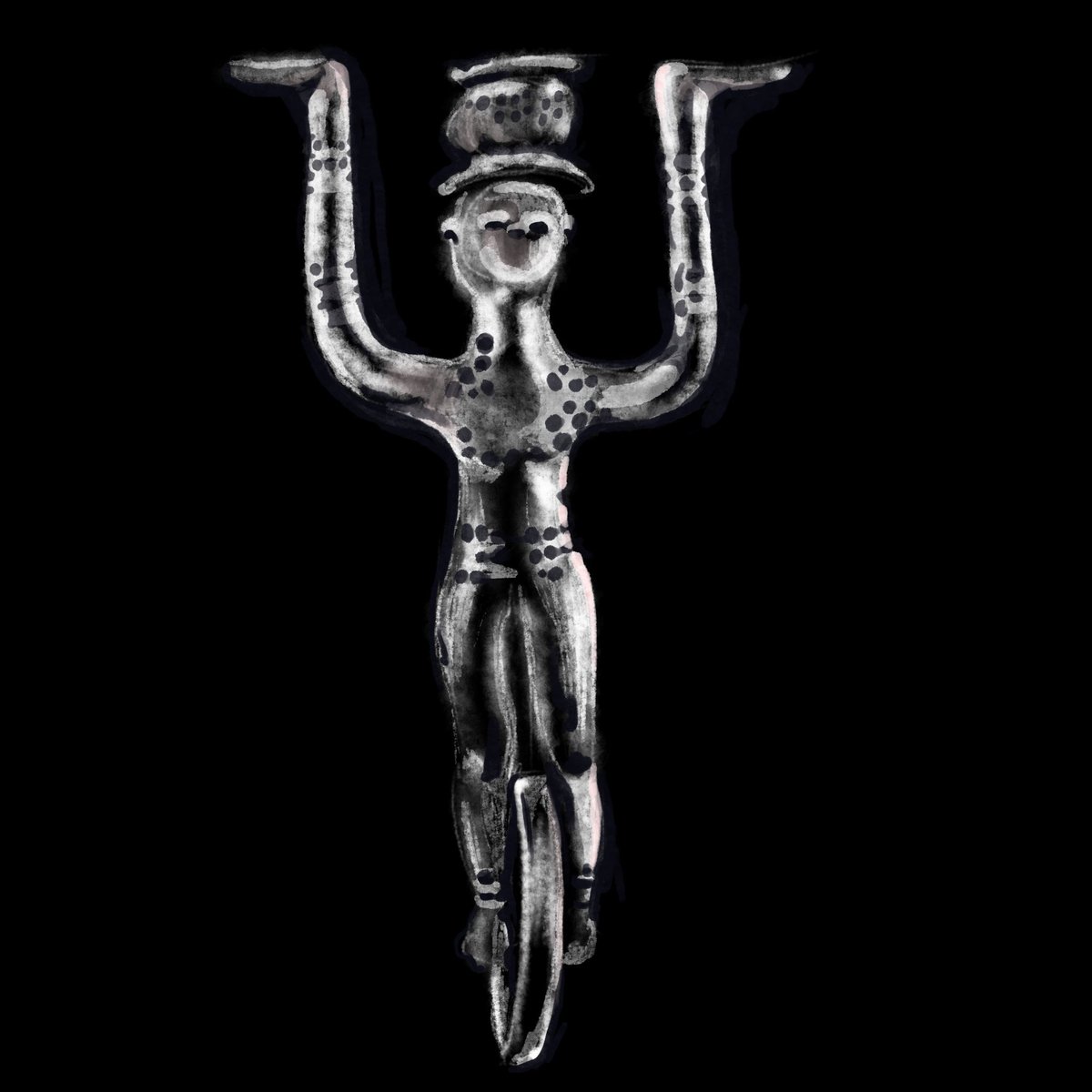 One of the castors of the Iron Age Hochdorf Prince’s couch - a small bronze unicyclist - all the drilled holes in her would have been filled with gorgeous pink coral. For today’s #Inktober2020 - CORAL