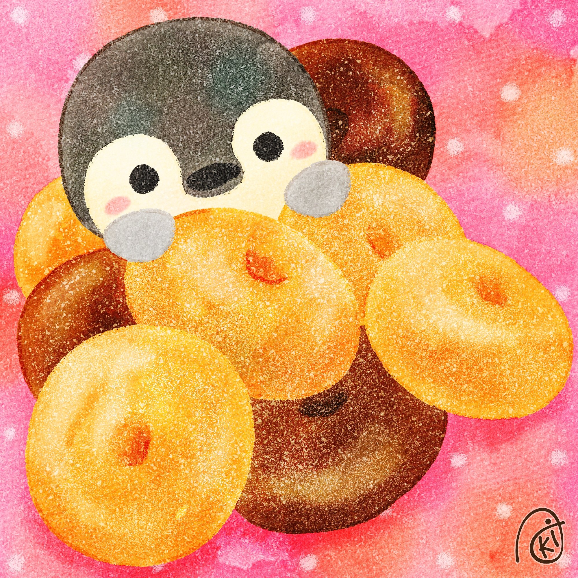 Aki ミニドーナツ イラスト お絵描き ペンギン コウテイペンギン ミニドーナツ