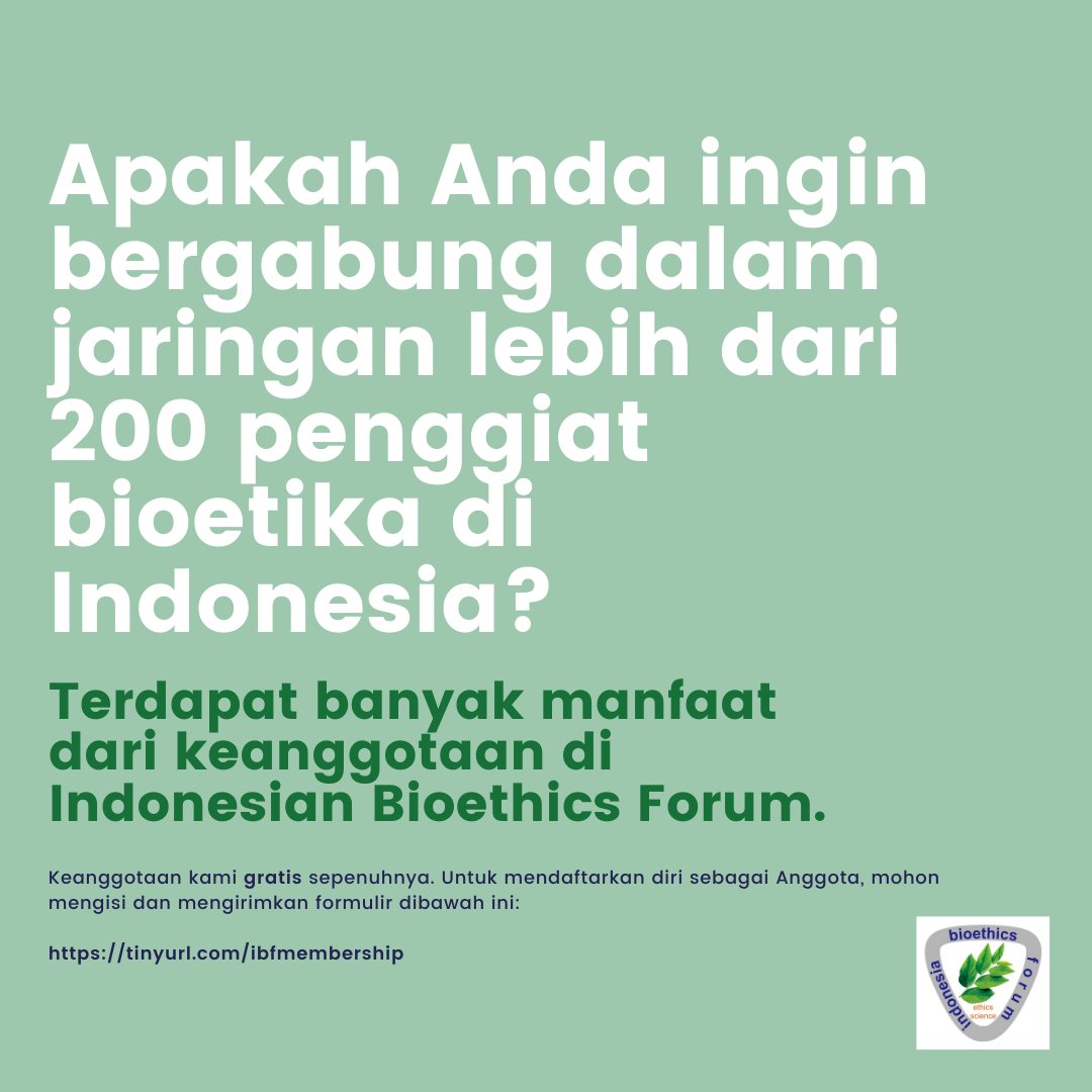 indobioethics's tweet photo. We encourage professionals, researchers, and students with interests in bioethics to join IBF, free of charge. We encourage relevant professionals to keep up-to-date with current issues, ultimately leading to excellence in the field of bioethics. https://t.co/gNQ9kx8IEA https://t.co/ZORlWiERZJ