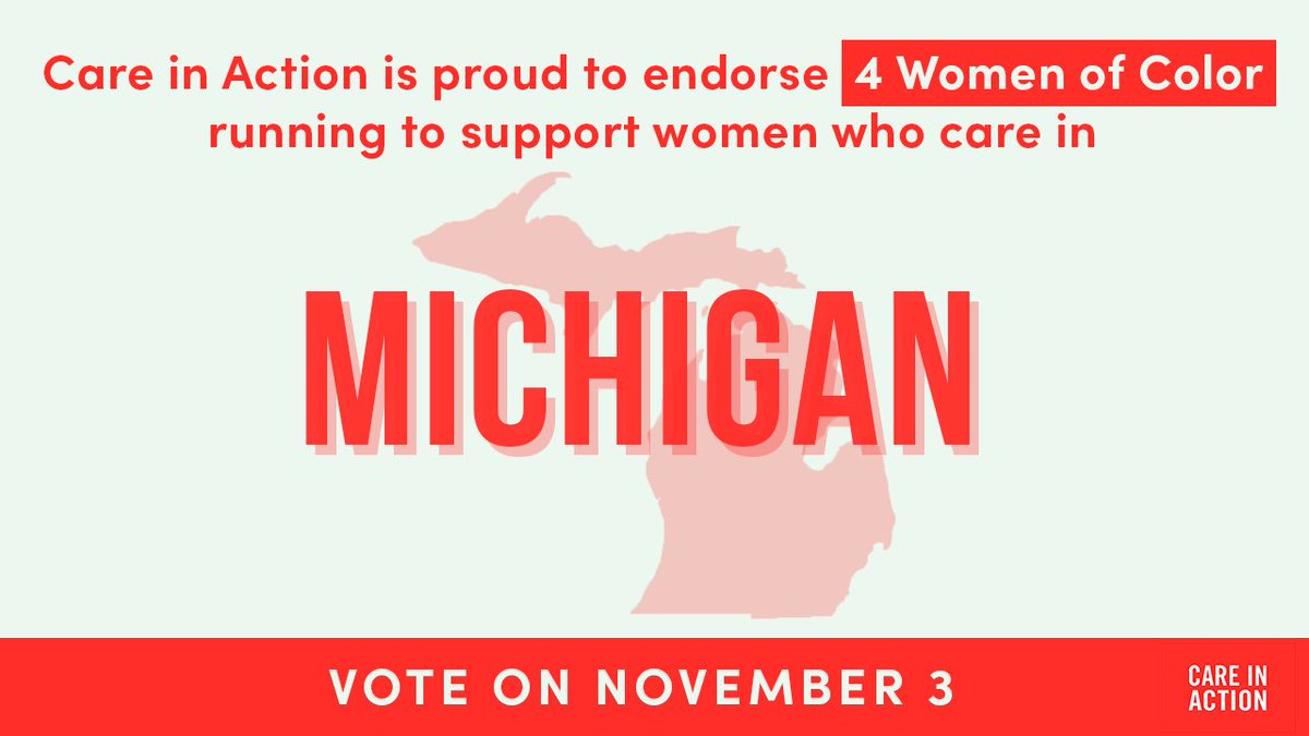 🎉 Today, we are proud to announce Care in Action’s endorsement of 4 incredible women running for Michigan’s State House this November. Follow them then DM us to make a plan to vote!
