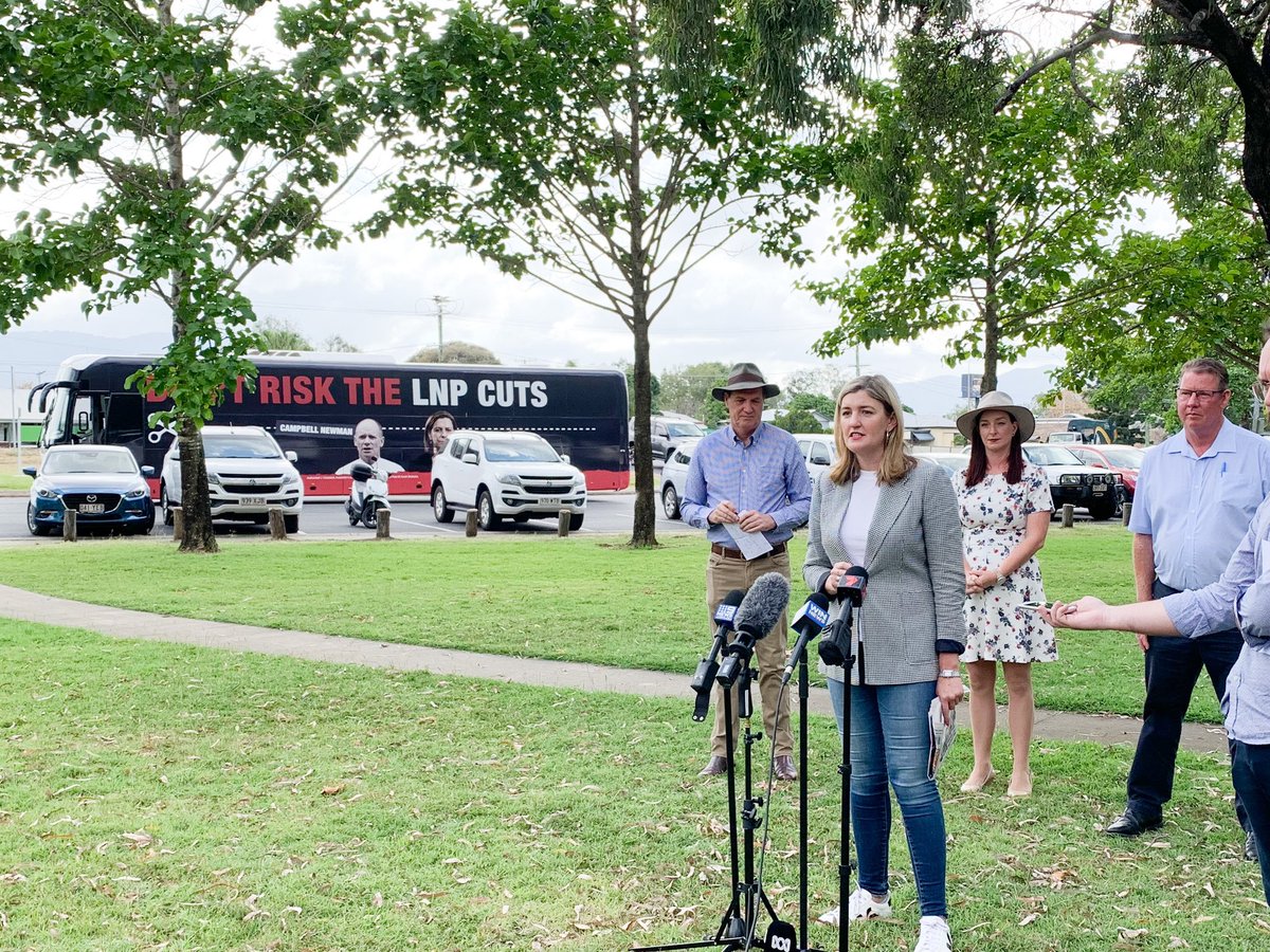 ShannonFentiman's tweet photo. Our #CutsBus is in Rocky today reminding locals they face devastating cuts to schools, hospitals and roads if Deb Frecklington and the LNP are elected. ✂️🚌
Deb Frecklington’s race for surplus in 4 years is reckless and can only be achieved by devastating cuts.
#qldpol https://t.co/rAX5vsNQ5F