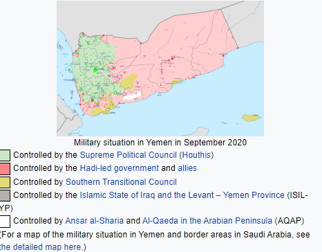 The Yemeni Civil War is a proxy war between Saudi Arabia and Iran, with a bunch of other random countries declaring their support for one side or another. https://en.wikipedia.org/wiki/Yemeni_Civil_War_(2014%E2%80%93present)