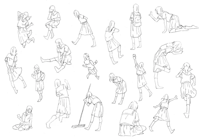 描くのが楽しかったからこっちにもあげちゃう。モブサイズのJK詰め 