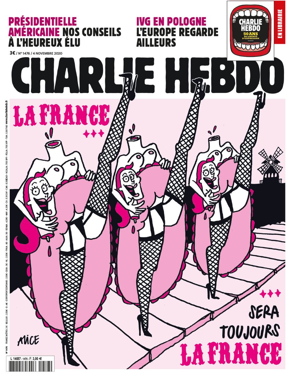 RT_com's tweet photo. Charlie Hebdo publishes provocative cover of beheaded cancan dancers in response to recent terror attacks in France

https://t.co/dm2r6SZcOh https://t.co/qVuoUBgiP2