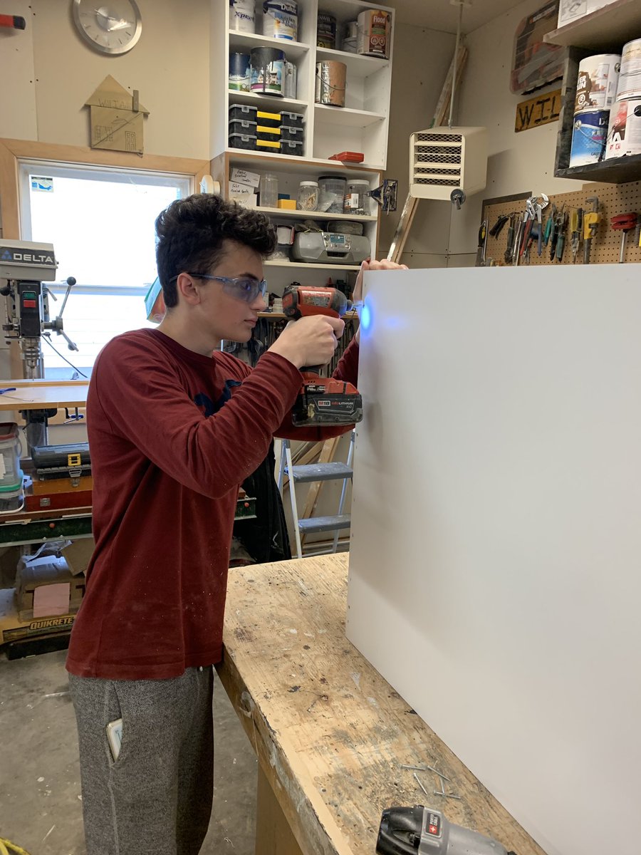 John_E_MacLean's tweet photo. Stopped by Carter’s Custom Carpentry yesterday as Keigan reached the midway point of his coop placement. His mentor, Chad was proud to show off Keigan’s work and the custom kitchen cabinets they were currently working on. #FutureCarpenter @lockviewhigh https://t.co/0vF4EDU964