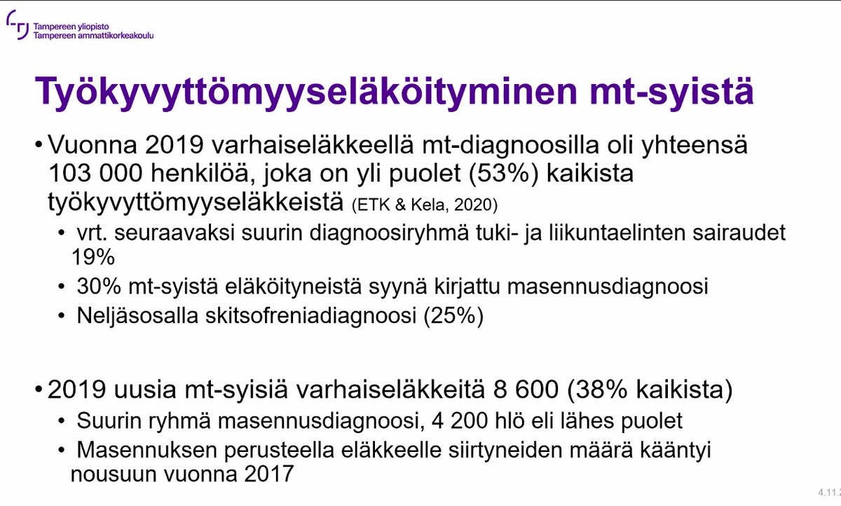 #mielenterveys'häiriöt todella vievät ihmisiä #työelämä'n ulkopuolelle ennen aikaisen eläköitymisen myötä,  <a href="/carovalley/">Tino Karolaakso</a> kertoo #terveyspsykologia'n päivillä. Tämä on vakava inhimillinen ja yhteiskunnallinen ongelma, joka alleviivaa mielenterveyden edistämisen tärkeyttä.