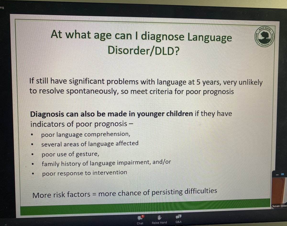 ⁦@SusanEbbels⁩ -under 5 diagnosis of Developmental Language Disorder (DLD)- it can be done! Consider the risk factors #dldseeme ⁦@NAPLIC⁩ ⁦@RADLDcam⁩