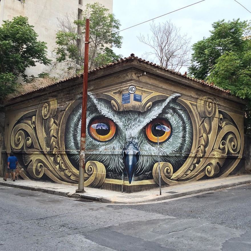 HWarlow's tweet image. I’ve posted this piece of Street Art before but it has to 
go out again because it’s so good. 
WD ( Wild Drawing) is an Indonesian muralist based in Athens.