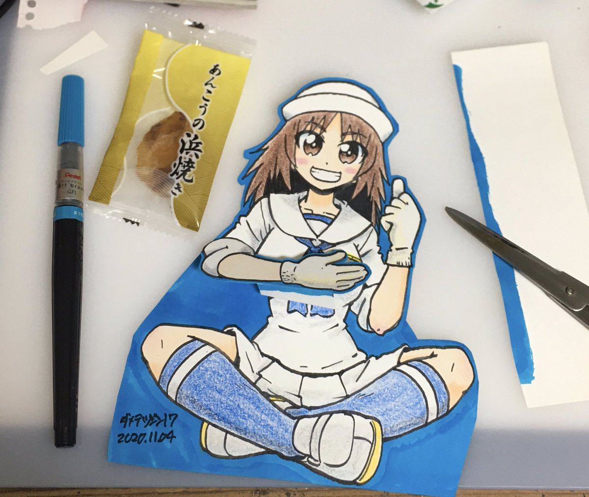 ムラカミ氏ーーー!浜焼きは旨いぞ!
 #ガルパン版深夜のお絵描き60分一本勝負_20201104 
