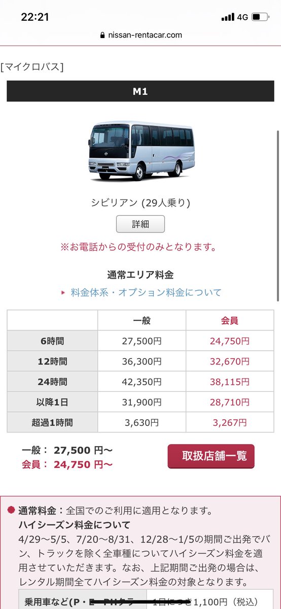 生駒屋晋作 目指せマジェスタ購入 マイクロバスのレンタル料24時間 日産レンタカー400円代 トヨタレンタリースも400円代 ジャパンレンタカー円