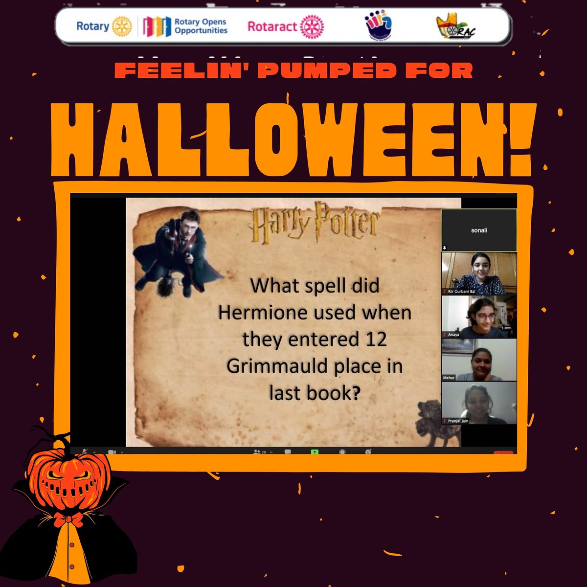 DavcRotaract's tweet photo. There is no Halloween like the Halloween in the wizarding world. To celebrate the Halloween week, this year the Rotaract Club of DAV College Chandigarh collaborated with RAC_MCMDAV to organise a Harry Potter themed MUN and quiz night on 30th and 31st October 2020. https://t.co/wtqEyAArzn