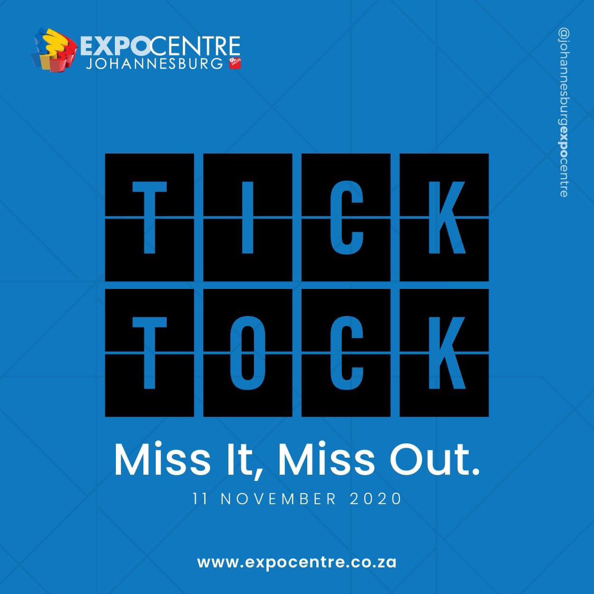 We have an exciting surprise launch in 7 days! 
The clock is ticking – Miss It, Miss Out!
Stay tuned for Wednesday 11 November 2020.
#johannesburgexpocentre #surpriselaunch