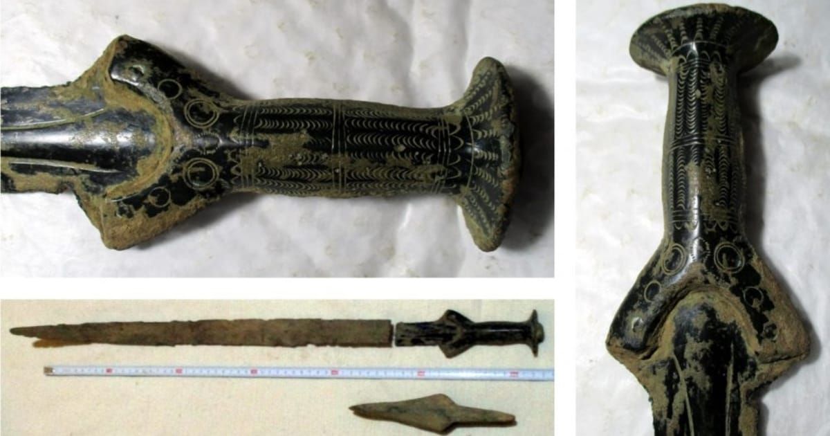 Bronze Age sword, 3300 years old, found by man picking mushrooms in Czechia. #archaeology bit.ly/3kRwrPr