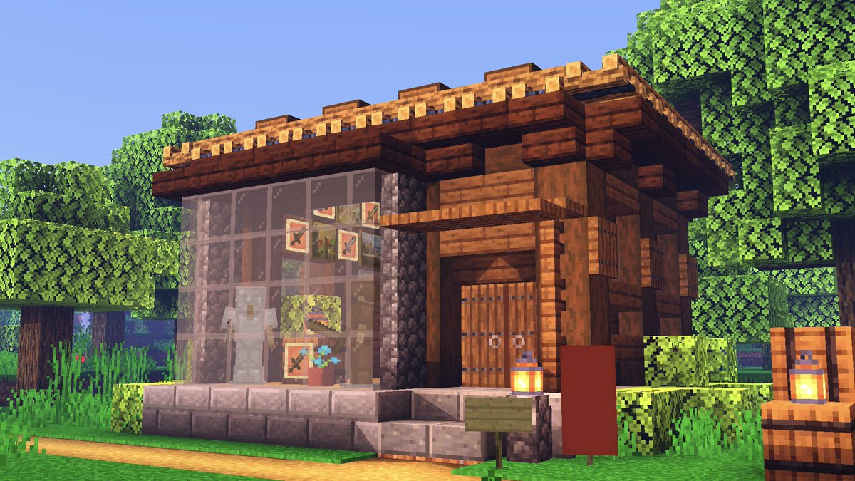 Kogumapro こぐまぷろ Sur Twitter リクエスト頂いていたショーケース付きの小さいお店を作ってみました 個人的なイメージは 武器屋です Rpgの最初の方の街や村の小さい武器屋っぽくなりました マイクラ Minecraft建築コミュ マインクラフト Minecraft